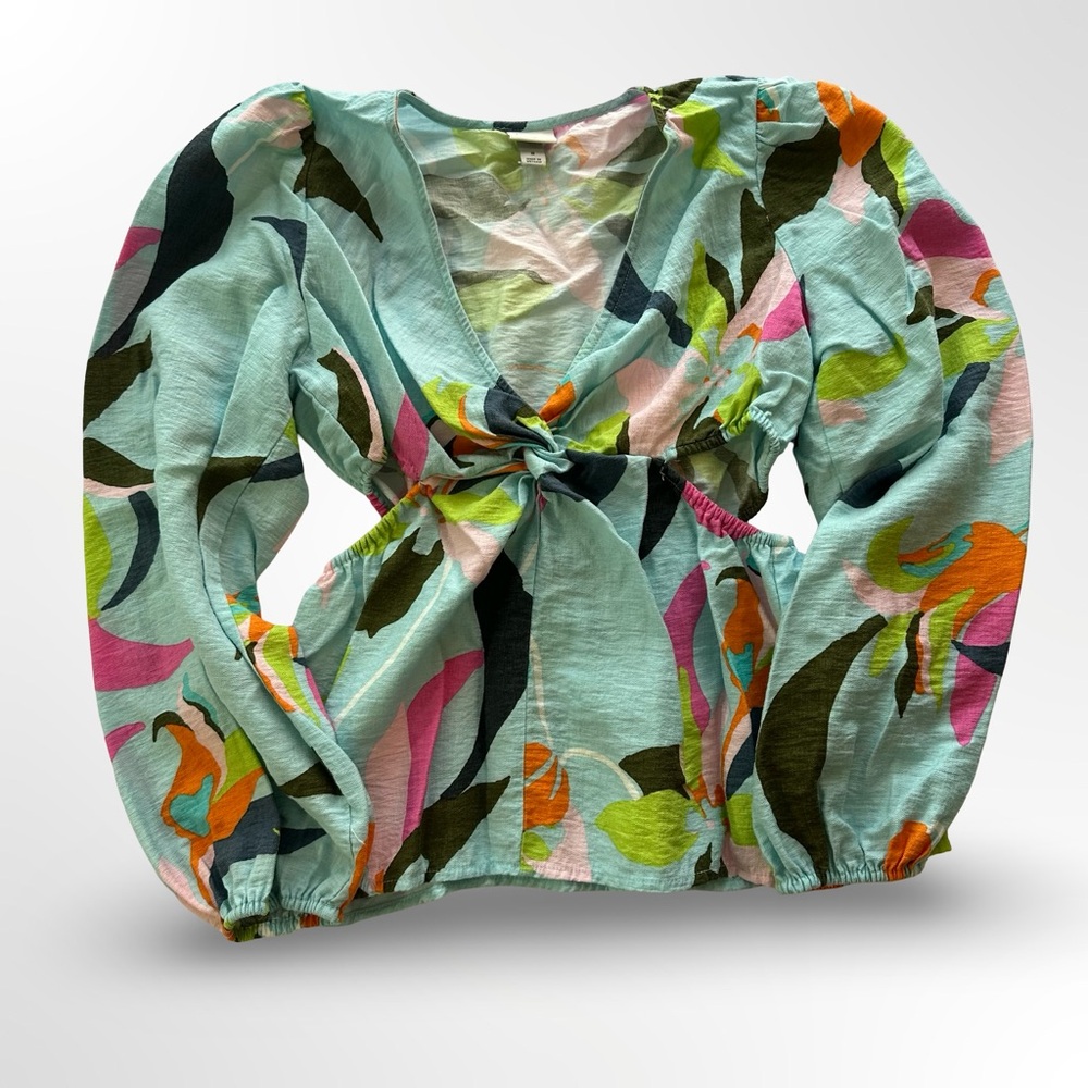 A New Day V Neck Cutout Top Flowy Resort Wear Summer Blouse Women’s Size S - Picture 3 of 10